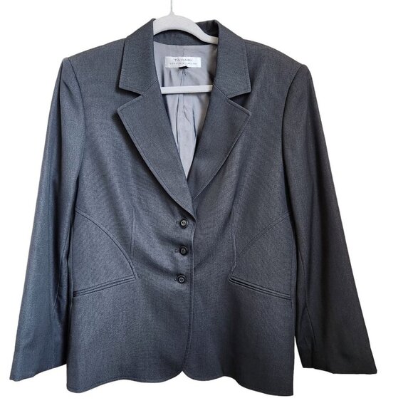 Tahari Blazer Women Size 16 Large Gray Stretch Knit 3 Buttons Modern Cut - Picture 1 of 13